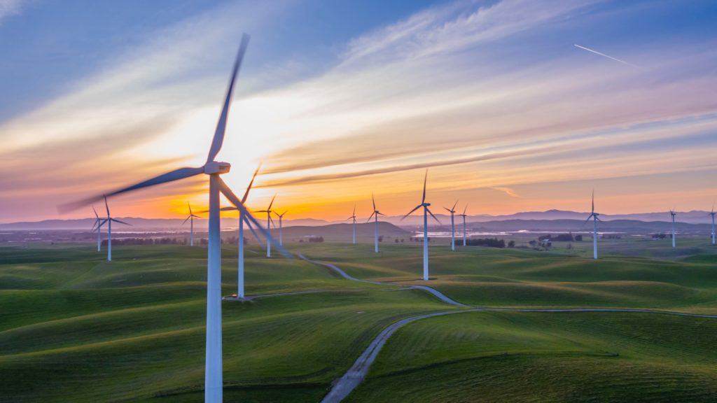 Wind farm overlooking the mountains